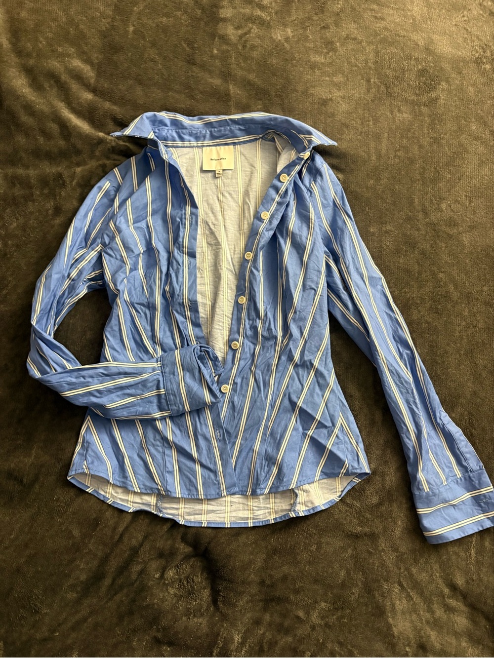Reformation Blue and White Striped Button-Down Shirt